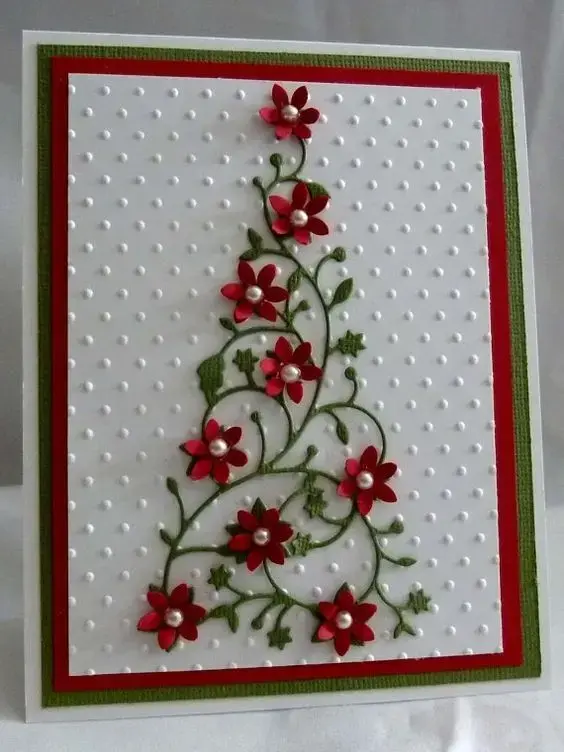 christmas card - card with paper flowers