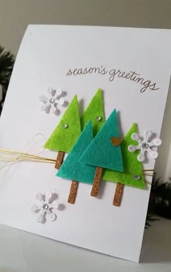cartão de natal - cartão com pequenas árvores 