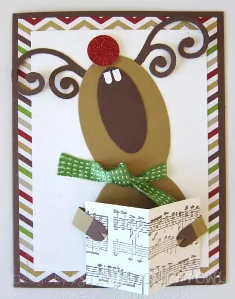 cartão de natal - cartão com rena cantora 