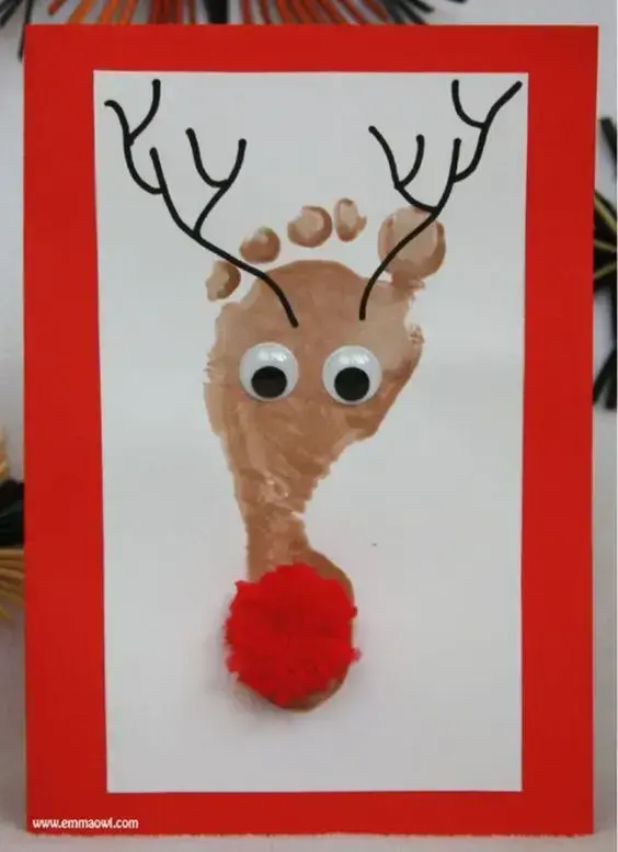 cartão de natal - cartão de natal com rena pintada 