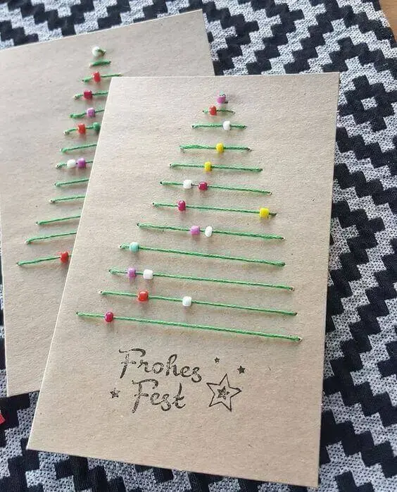 cartão de natal - cartão feito com linhas 