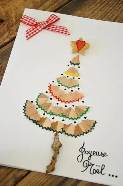christmas card - card made with pencil shavings 