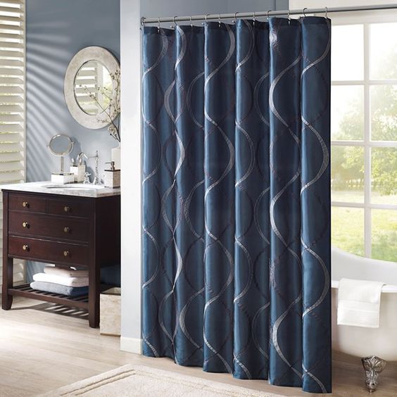 cortina para banheiro - cortina azul escura