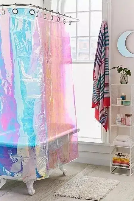 cortina para banheiro - cortina com efeito holográfico 