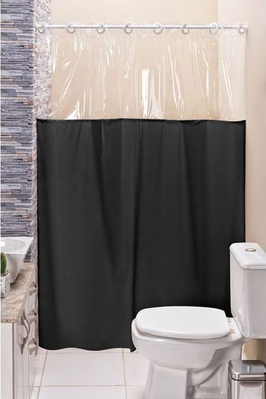 cortina para banheiro - cortina para box de banheiro lisa com detalhe transparente em PVC