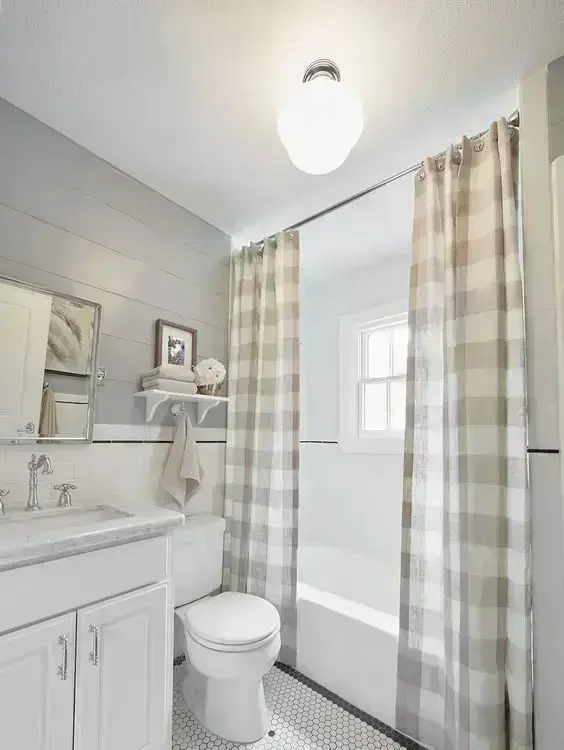 cortina para banheiro - cortina xadrez para banheiro