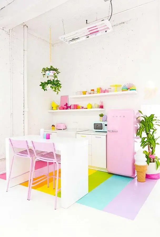 decoração colorida para cozinha rosa e branca Foto Pinterest