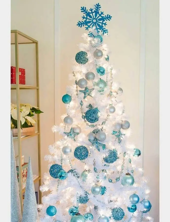 enfeites azuis para árvore de natal branca Foto Decoration For Home