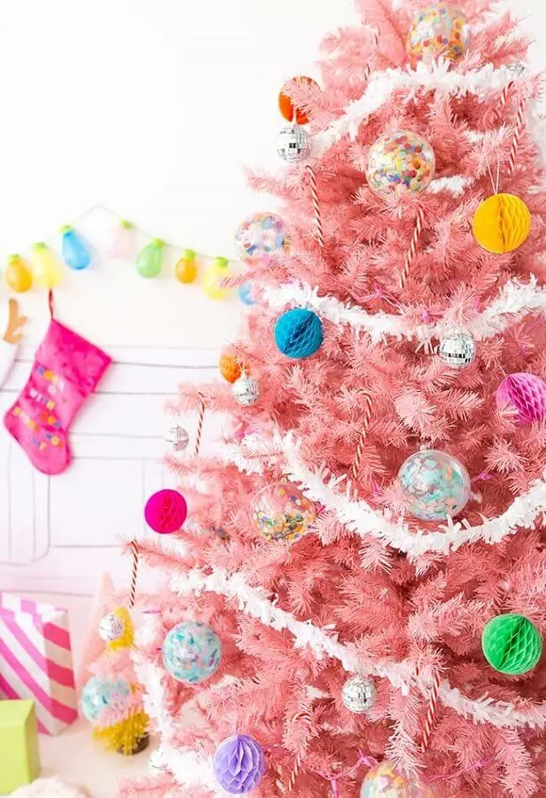 enfeites coloridos para árvore de natal rosa Foto Pinterest