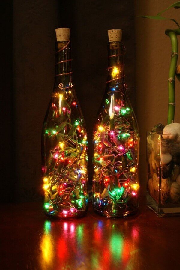 garrafas decoradas natalinas com pisca pisca colorido Foto About House Design