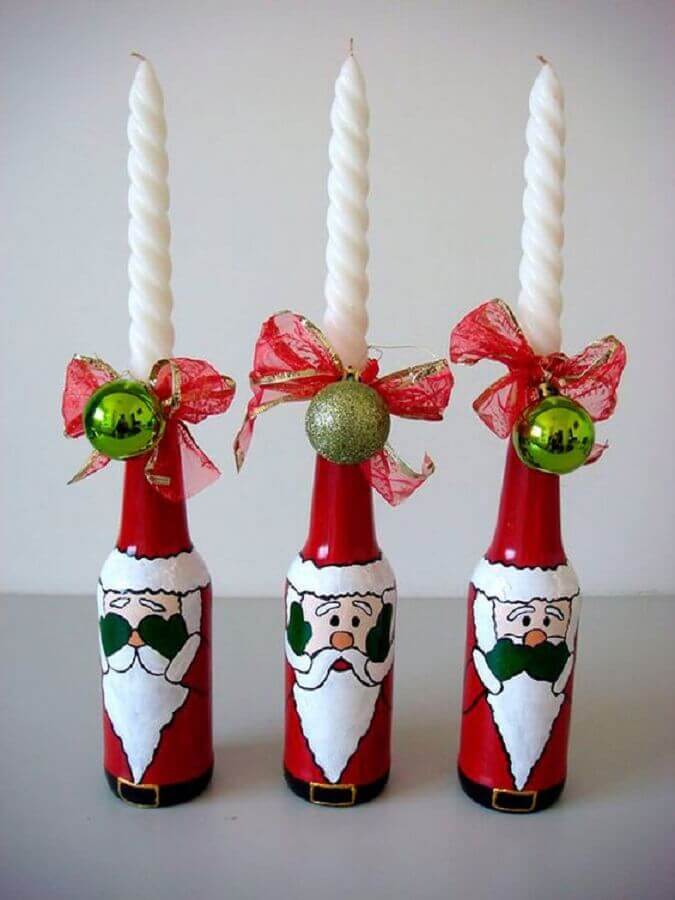 garrafas decoradas natalinas com rostinho de papai noel Foto Pinterest