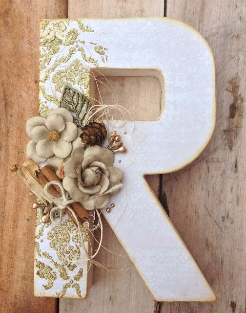 letras decorativas - letra r com flores 