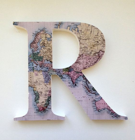 letras decorativas - letra r com mapa mundi 