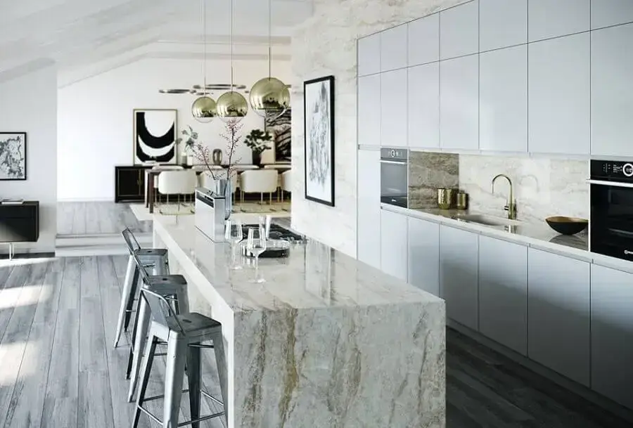 projeto de cozinha planejada com ilha de mármore Foto Cosentino