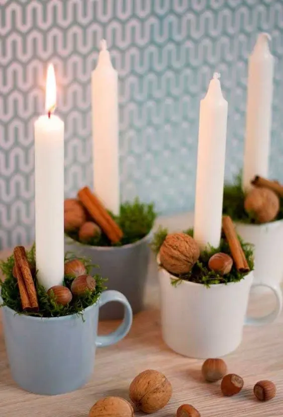 velas de natal - xícaras com velas 