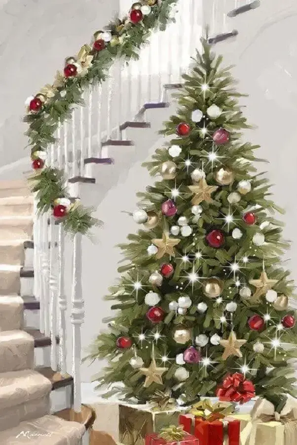 árvore grande decorada para decoração de natal Foto Fulcrum Gallery