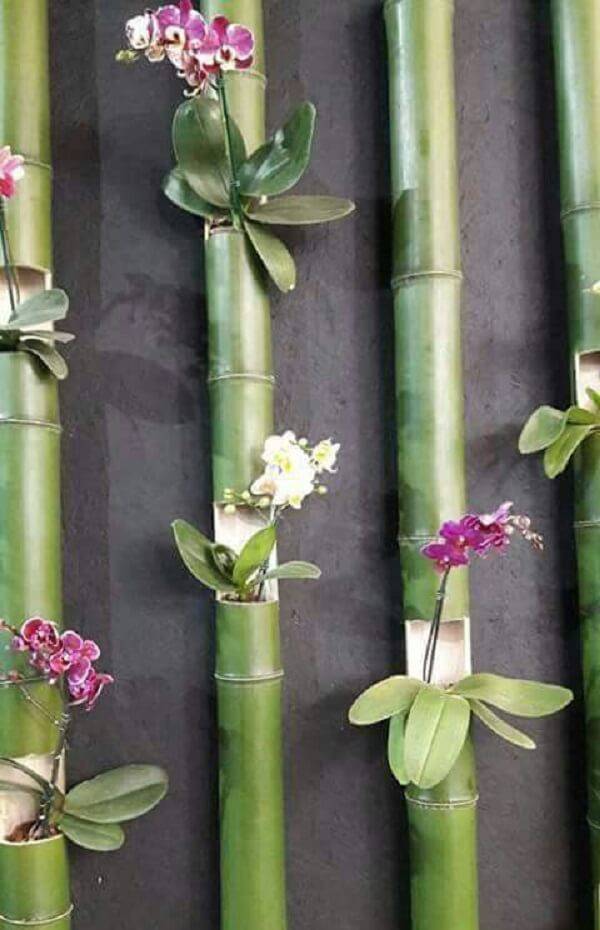 Jardim vertical delicado feito de artesanato com bambu
