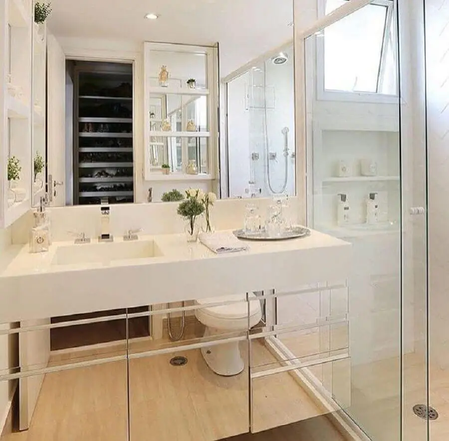 armário espelhado para banheiro branco pequeno Foto Monise Rosa
