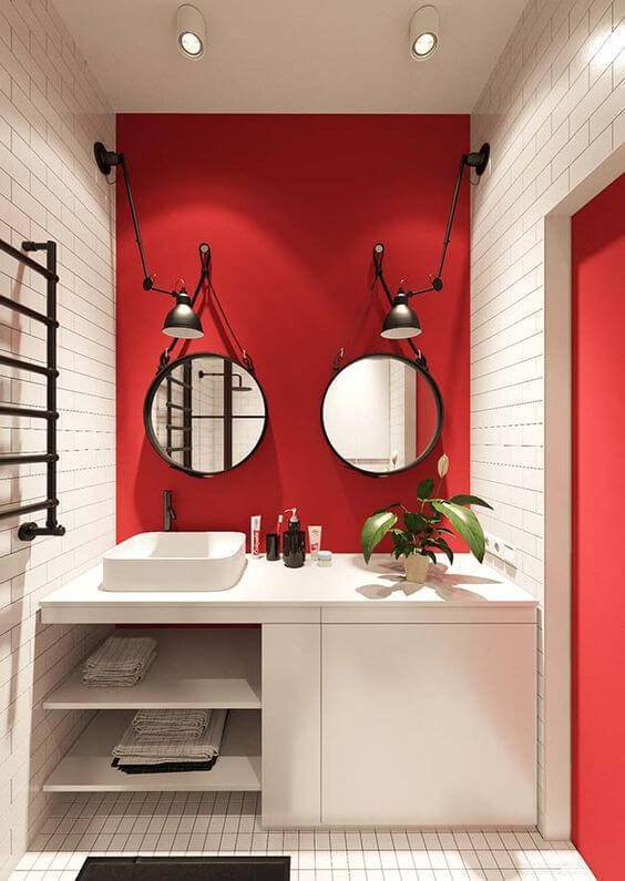 Cor vermelha para o banheiro moderno
