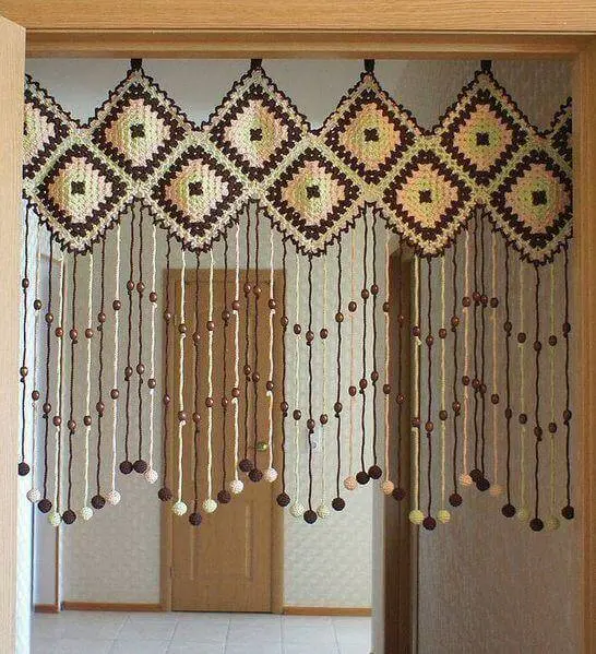 cortina de crochê - cortina com bolinhas 