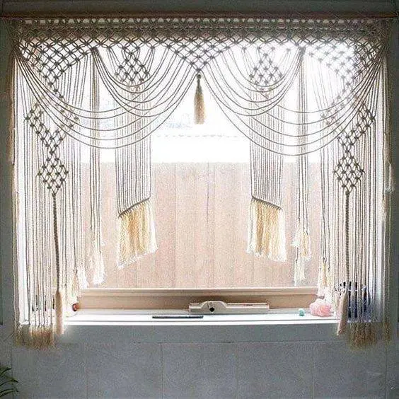 cortina de crochê - cortina com franjas brancas simples 