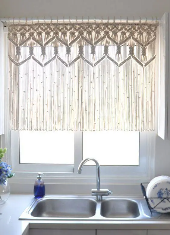 cortina de crochê - cortina com franja para cozinha