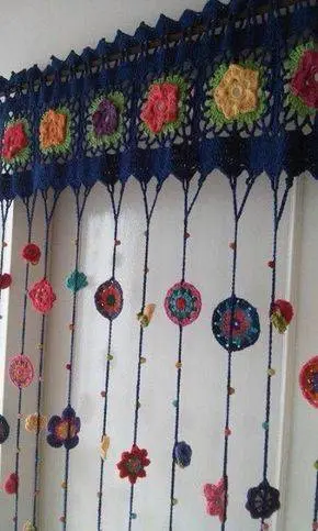 cortina de crochê - cortina de crochê colorida de porta 
