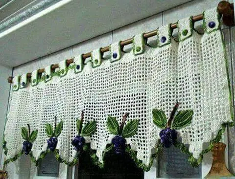 cortina de crochê - cortina de crochê com barrado verde 