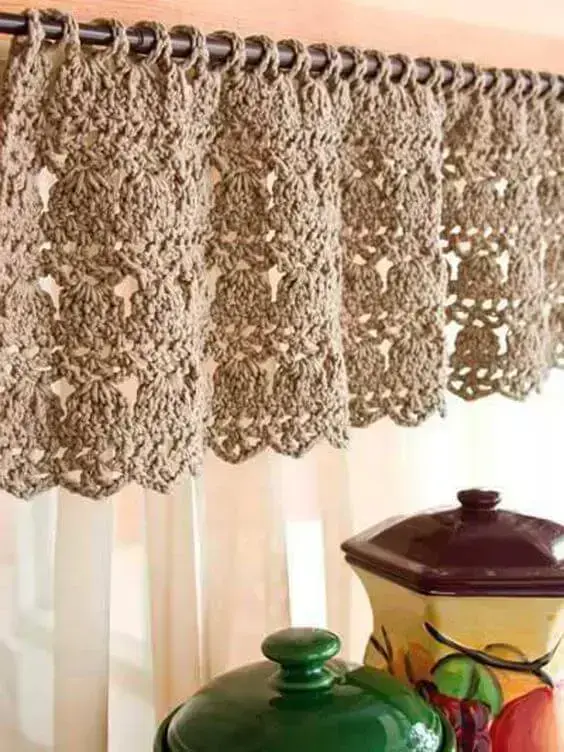 cortina de crochê - cortina de crochê marrom 