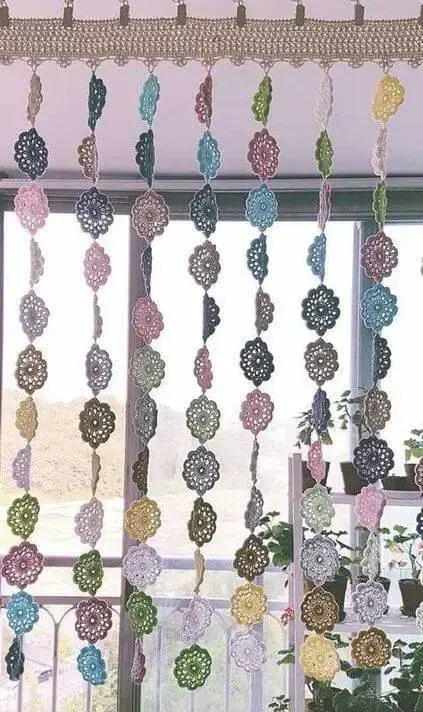 cortina de crochê - cortina de flores simples 