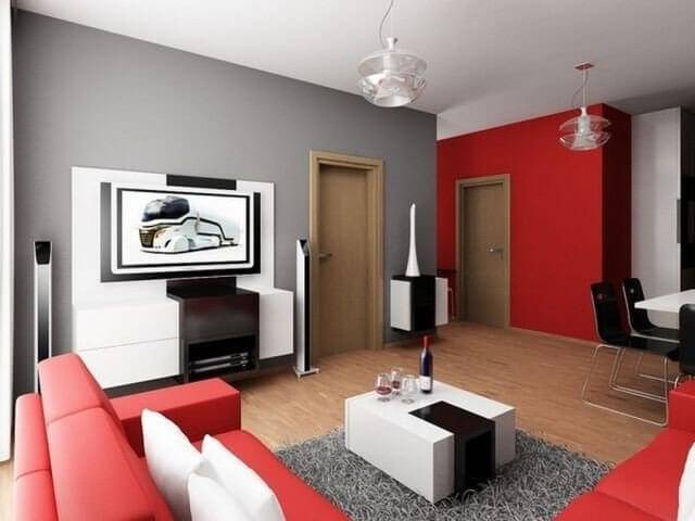Decoração de sala de estar com cor vermelha