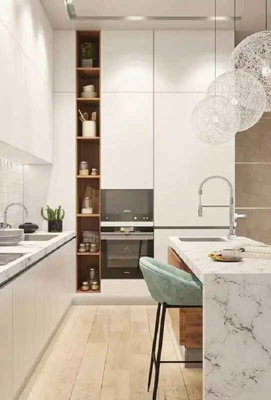 decoração clean para cozinha moderna com mármore branco Calacatta Foto Ideias Decor