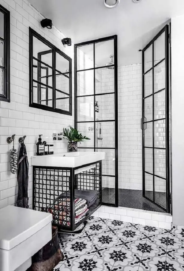 decoração para banheiro preto e branco Foto Remodelador