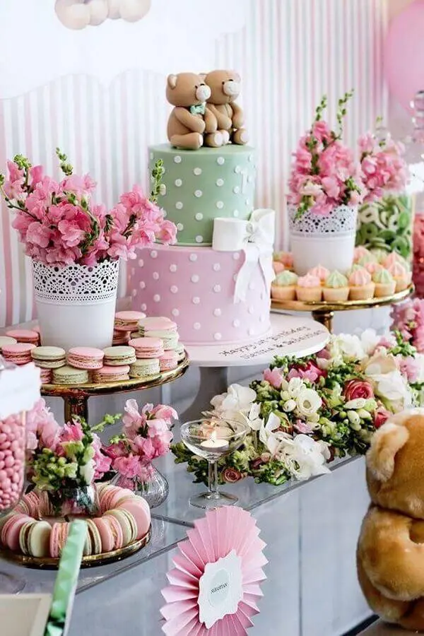 decoração para mesa de aniversário infantil rosa e verde bebê Foto Air Freshener