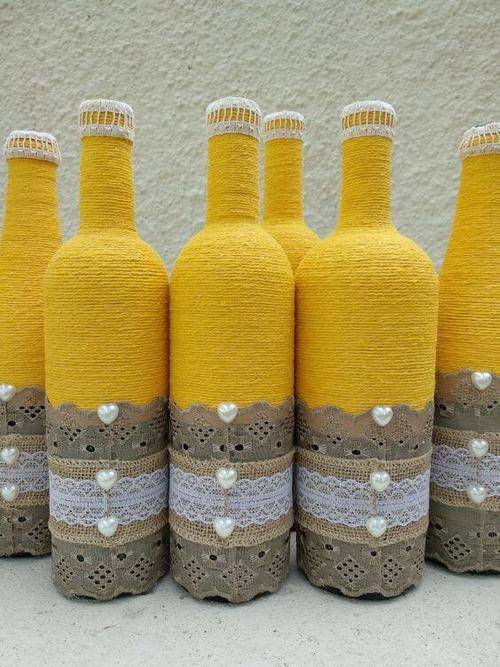 garrafas decoradas com barbante - garrafa com barbante e renda 