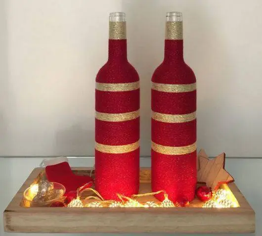 garrafas decoradas com barbante - garrafa com barbante vermelho 