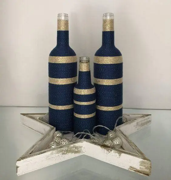 garrafas decoradas com barbante - garrafa para decoração de ano novo 