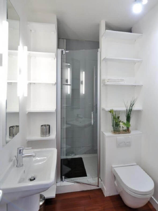 piso de madeira para banheiro todo branco Foto Yandex