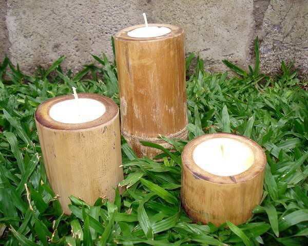 Velas feitas de artesanato com bambu