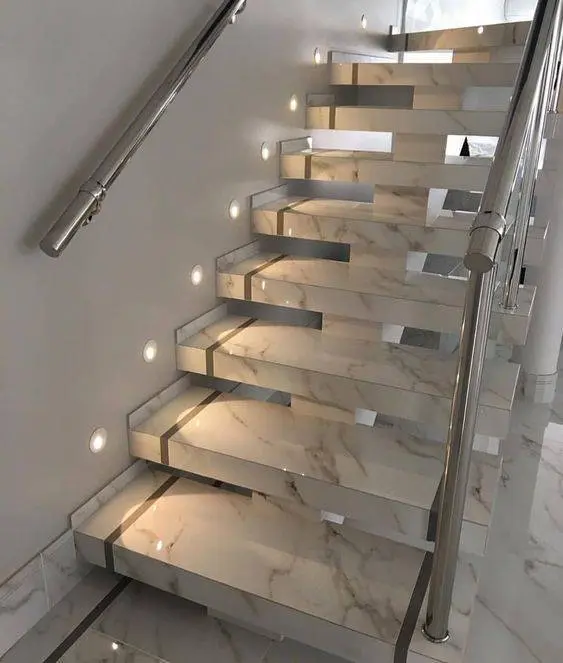 Escada de mármore - escada com spot de led 