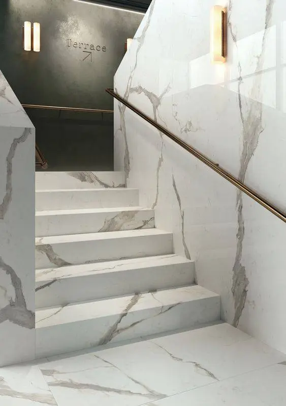 Escada de mármore - escada e parede de mármore 