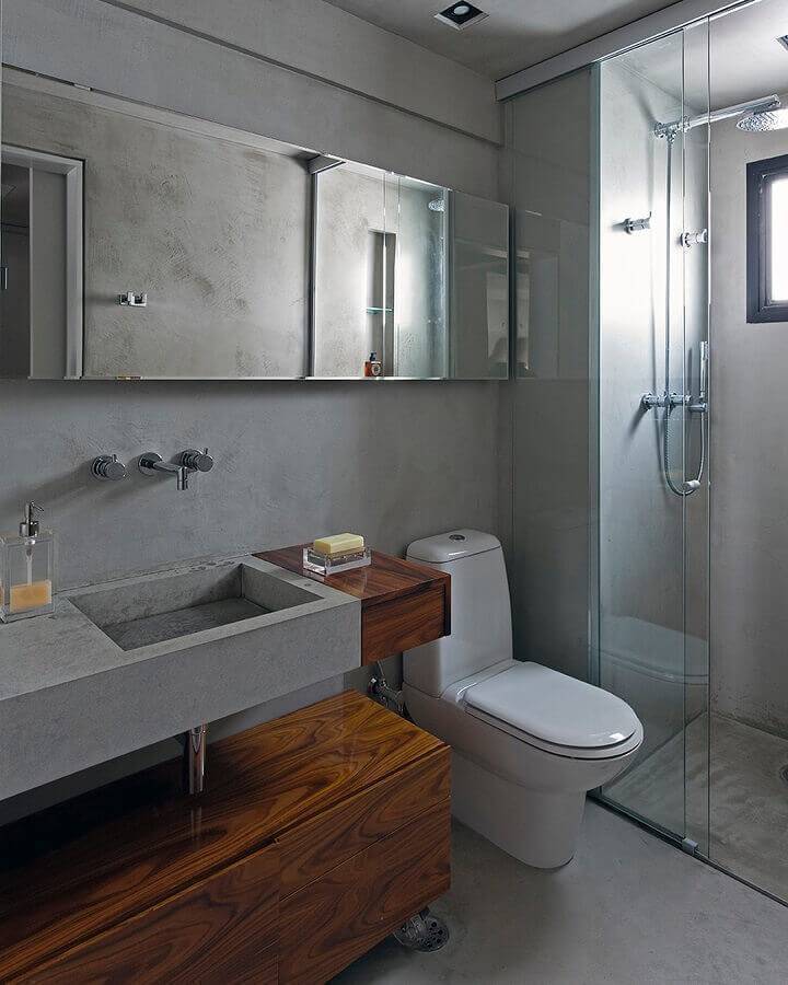 banheiro moderno com parede cinza de cimento queimado Foto Diego Revollo
