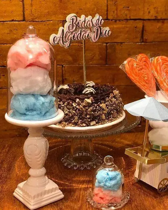bodas de algodão - mesa com bolo e doces 