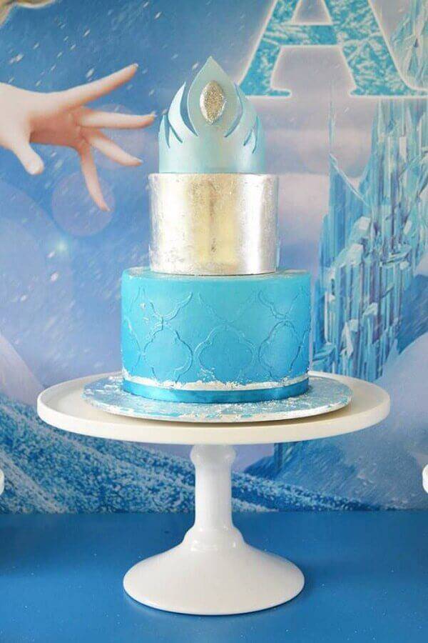 Frozen 2-story simple cake with crown on top Photo Kara's Party Ideas