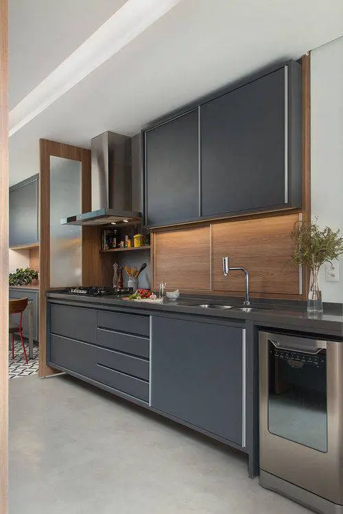cozinha cinza - cozinha com armários cinza escuro 