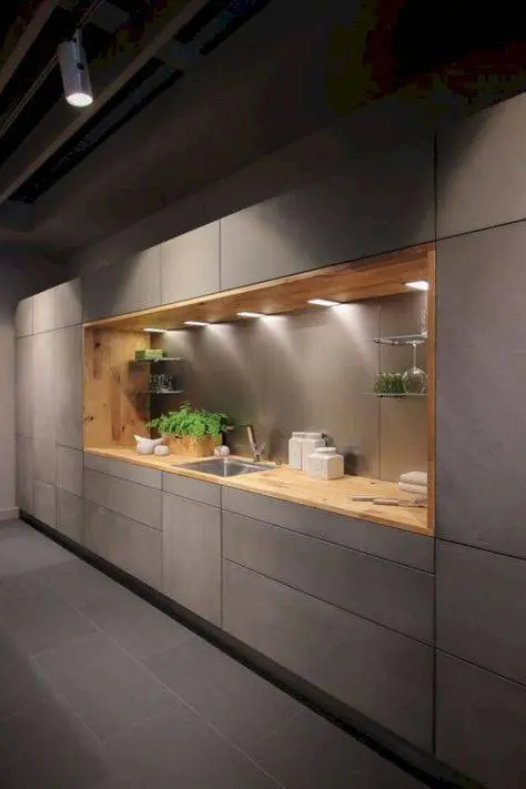 cozinha cinza - cozinha com armários de cor cinza clara