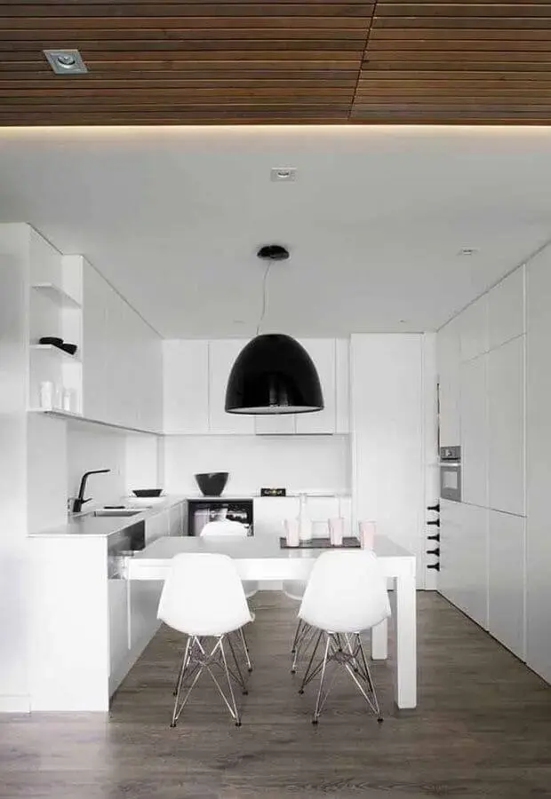 cozinha na cor branca com decoração minimalista Foto Ideias Decor