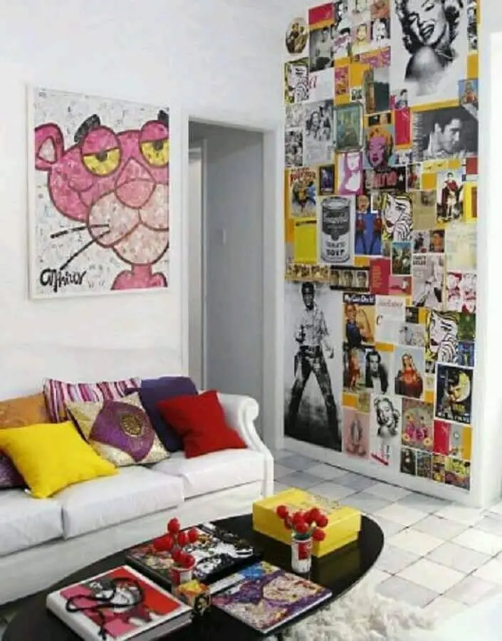 decoração jovem com parede com colagens Foto Pinterest