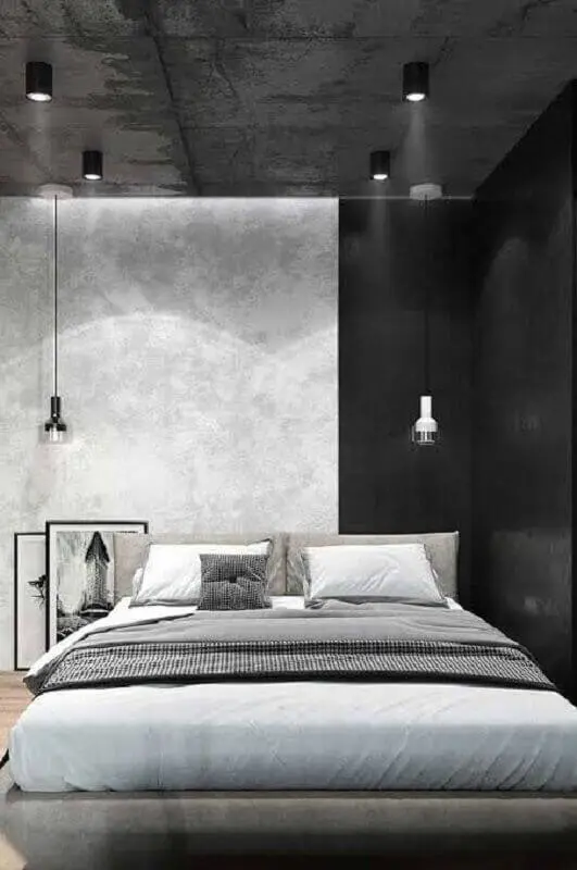 decoração para quarto com estilo industrial com parede de cimento queimado Foto Home Garden And Kitchen