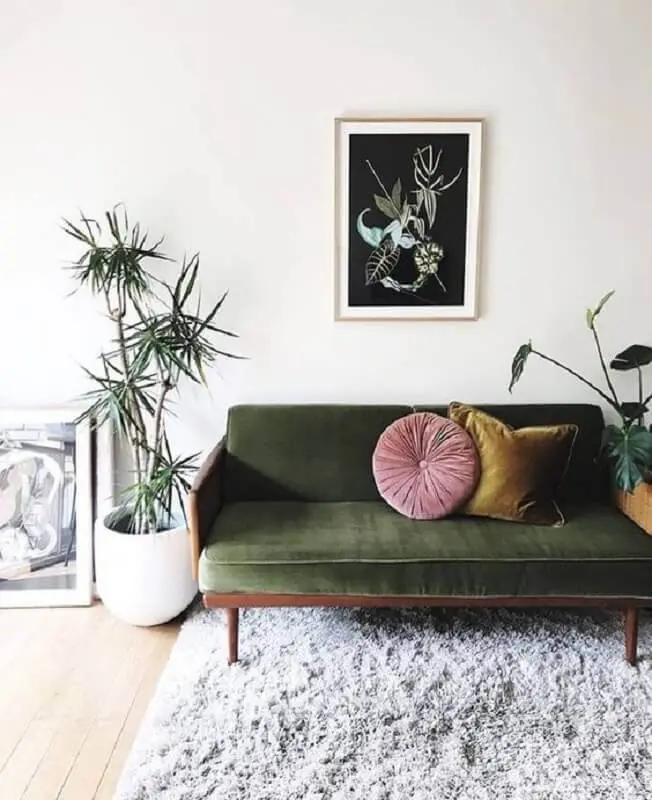 decoração para sala com sofá verde Foto Pinterest